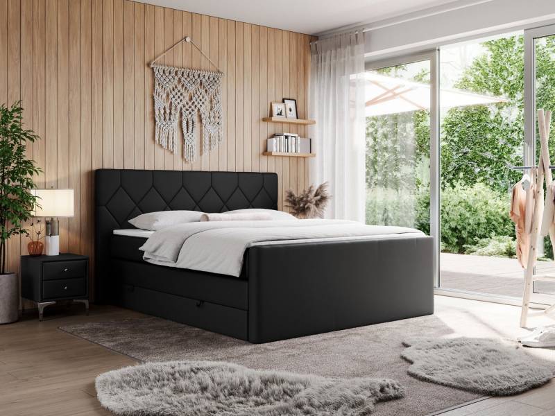 MKS MÖBEL Boxspringbett KING EIGAR (Packung, Set, Topper T25, T30-Schaum, Multipocket-Matratzen, zwei Bettkästen), Doppelbett, einem genähten Kopfteil, mit fünf Matratzen von MKS MÖBEL