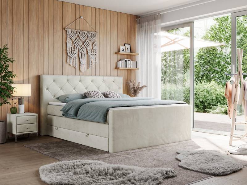 MKS MÖBEL Boxspringbett KING VELEN (T30-Schaum, Topper T25, Bonell-Federn), Doppelbett mit Multipocket-Matratzen, Polsterbett mit Kopfstütze von MKS MÖBEL