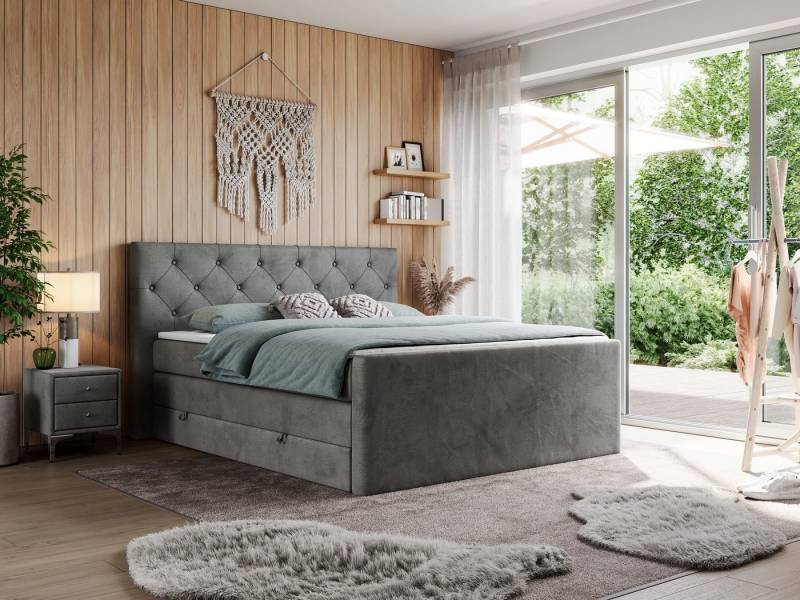 MKS MÖBEL Boxspringbett KING VELEN (T30-Schaum, Topper T25, Bonell-Federn), Doppelbett mit Multipocket-Matratzen, Polsterbett mit Kopfstütze von MKS MÖBEL