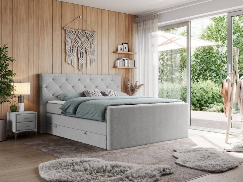 MKS MÖBEL Boxspringbett KING VELEN (T30-Schaum, Topper T25, Bonell-Federn), Doppelbett mit Multipocket-Matratzen, Polsterbett mit Kopfstütze von MKS MÖBEL