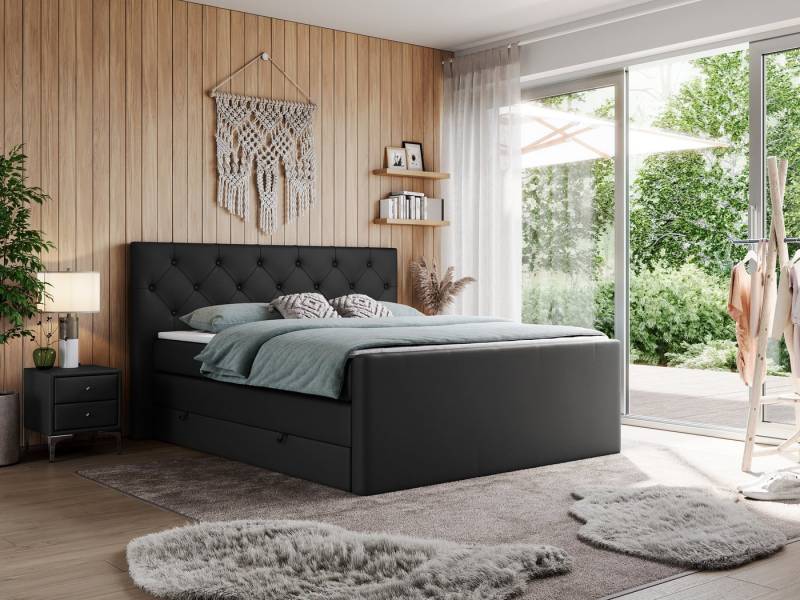 MKS MÖBEL Boxspringbett KING VELEN (T30-Schaum, Topper T25, Bonell-Federn), Doppelbett mit Multipocket-Matratzen, Polsterbett mit Kopfstütze von MKS MÖBEL