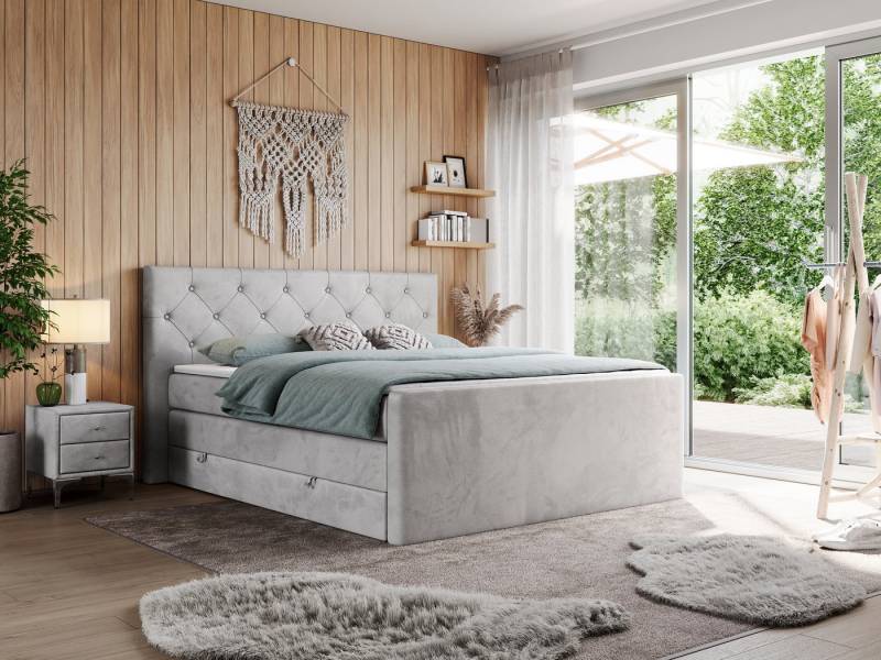 MKS MÖBEL Boxspringbett KING VELEN (T30-Schaum, Topper T25, Bonell-Federn), Doppelbett mit Multipocket-Matratzen, Polsterbett mit Kopfstütze von MKS MÖBEL