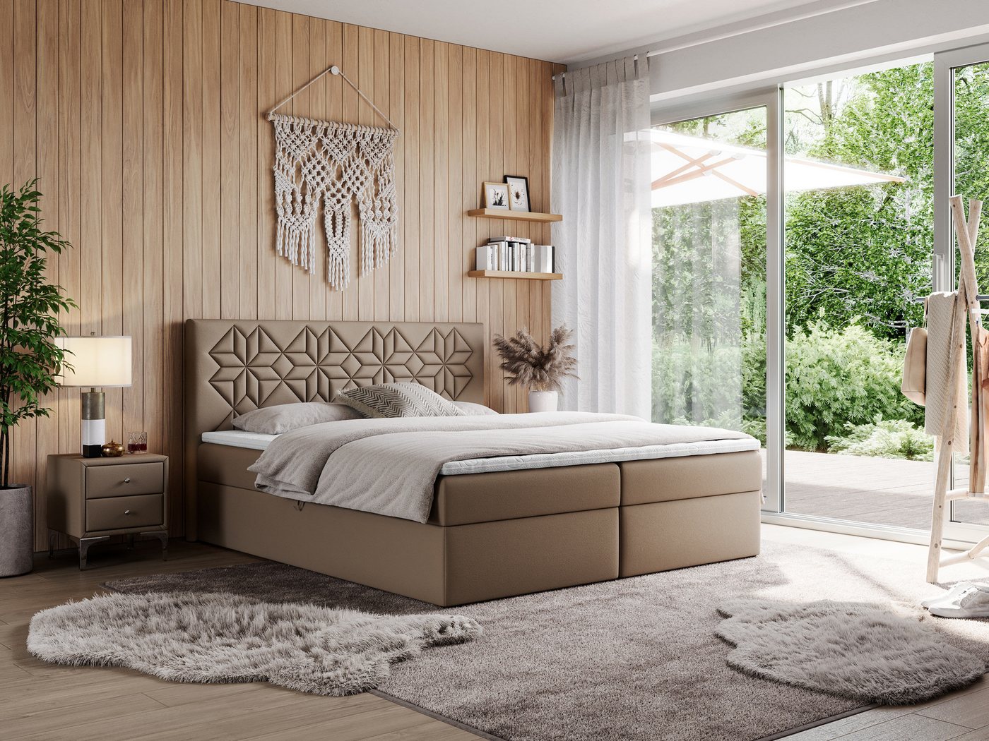 MKS MÖBEL Boxspringbett LEILA (Set, Packung, Boxspringbett, T30-Schaum, Topper inkl), Doppelbett mit Multipocket - Matratzen und Topper - Modern Bett von MKS MÖBEL