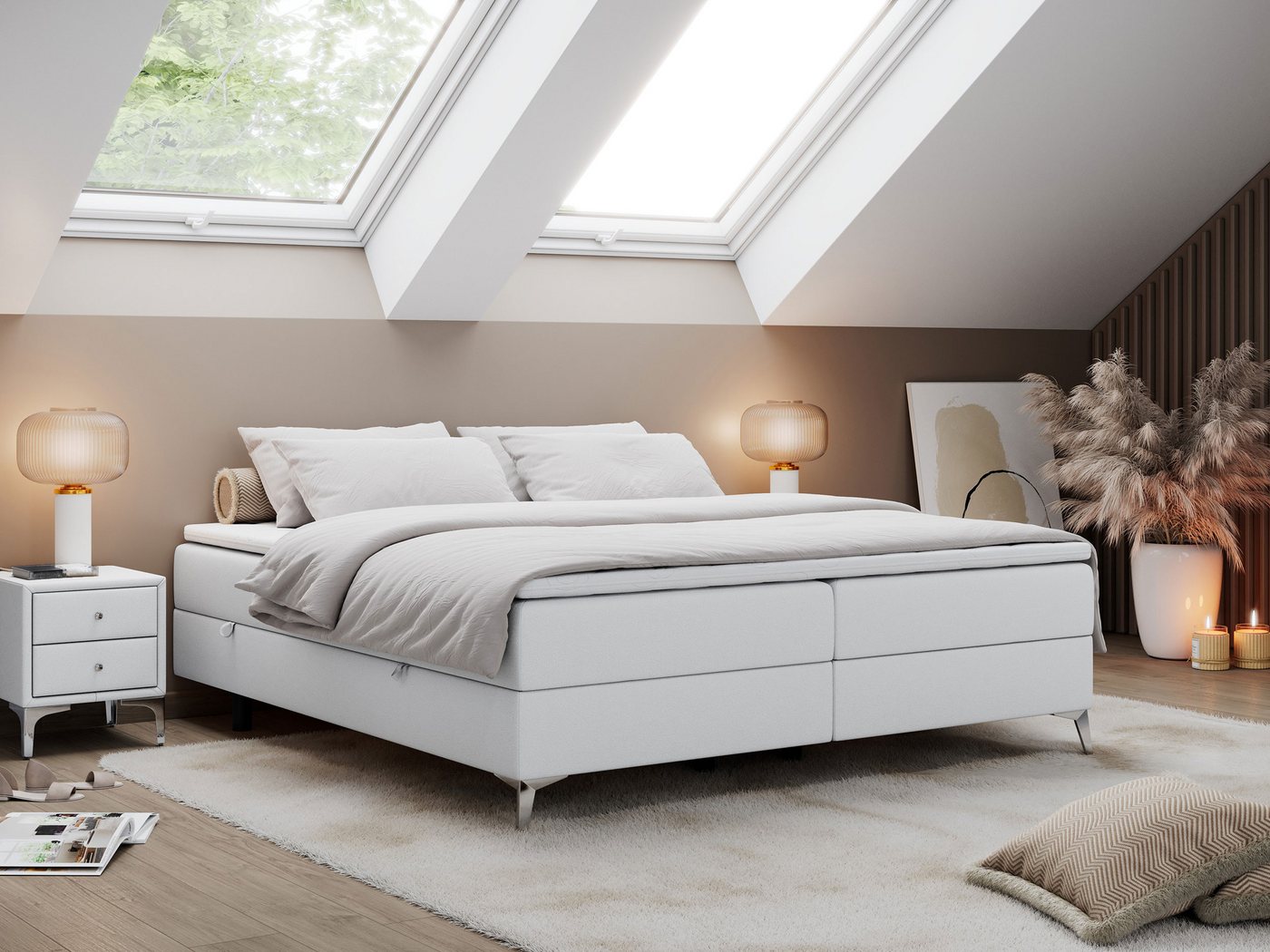 MKS MÖBEL Boxspringbett LESS (Set, Packung, T30-Schaum, Bettkästen, Doppelbett, Polsterbett), Doppelbett mit Multipocket-Matratzen, Topper, Modern von MKS MÖBEL