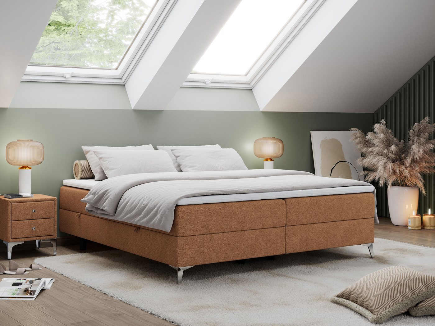 MKS MÖBEL Boxspringbett LESS, Doppelbett mit Multipocket-Matratze, Topper und Bettkasten, Modern von MKS MÖBEL