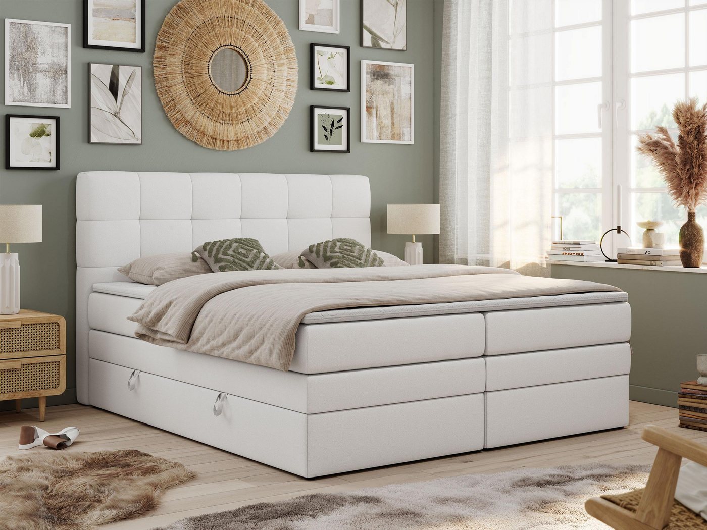 MKS MÖBEL Boxspringbett LUKA KING (King Doppelbett, Bonell Matratzen, Multipocket Matratzen, Topper T25), Polsterbett mit Bettkasten und fünf Matratzen von MKS MÖBEL