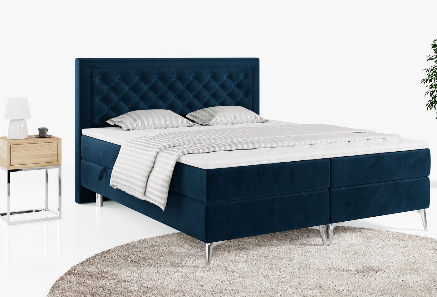 MKS MÖBEL Boxspringbett MACAN, Modern Bett - Praktisch Polsterbett mit Kopfstütze von MKS MÖBEL