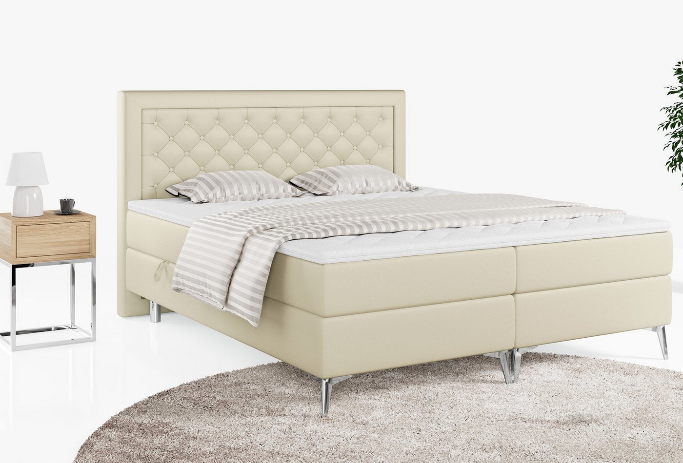 MKS MÖBEL Boxspringbett MACAN, Modern Bett - Praktisch Polsterbett mit Kopfstütze von MKS MÖBEL