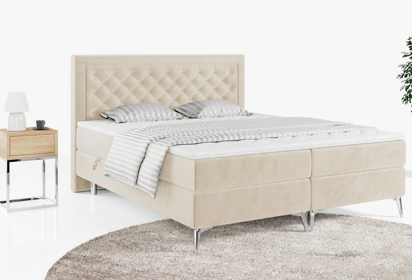 MKS MÖBEL Boxspringbett MACAN, Modern Bett - Praktisch Polsterbett mit Kopfstütze von MKS MÖBEL