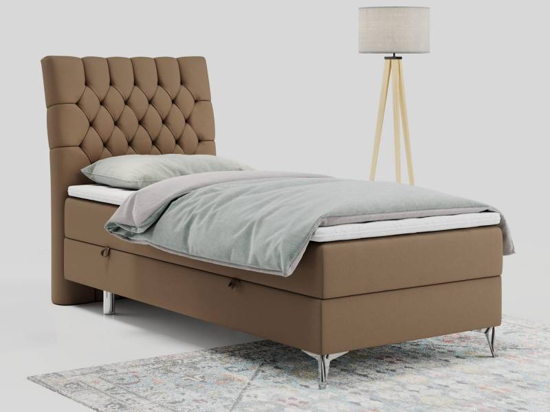 MKS MÖBEL Boxspringbett MILEN (Set, Packung, H3-Matratze, Topper T25, T30-Schaum, 7 Härtezonen), Einzelbett 90x200, Polsterbett mit Multipocket-Matratze und Topper von MKS MÖBEL