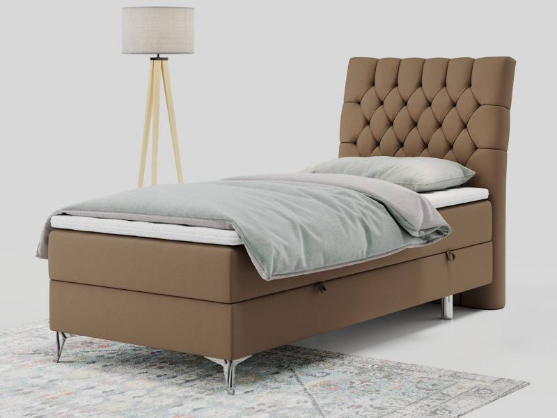 MKS MÖBEL Boxspringbett MILEN (Set, Packung, H3-Matratze, Topper T25, T30-Schaum, 7 Härtezonen), Einzelbett 90x200, Polsterbett mit Multipocket-Matratze und Topper von MKS MÖBEL