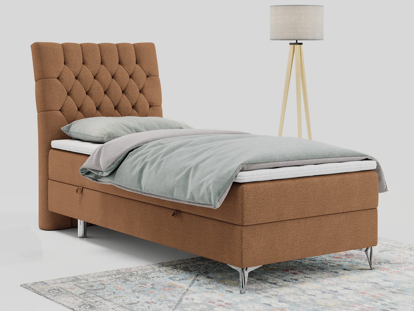 MKS MÖBEL Boxspringbett MILEN, Einzelbett 90x200, Polsterbett mit Multipocket-Matratze und Topper von MKS MÖBEL