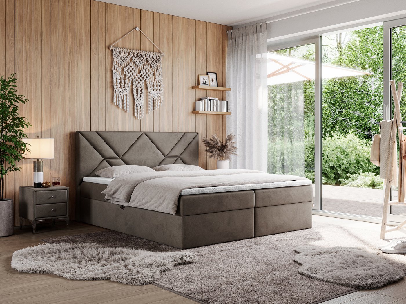 MKS MÖBEL Boxspringbett NEOMI (Set, Packung, Polsterbett, T30-Schaum, dekorativem Kopfteil), Doppelbett, Multipocket-Matratzen, mit Topper von MKS MÖBEL