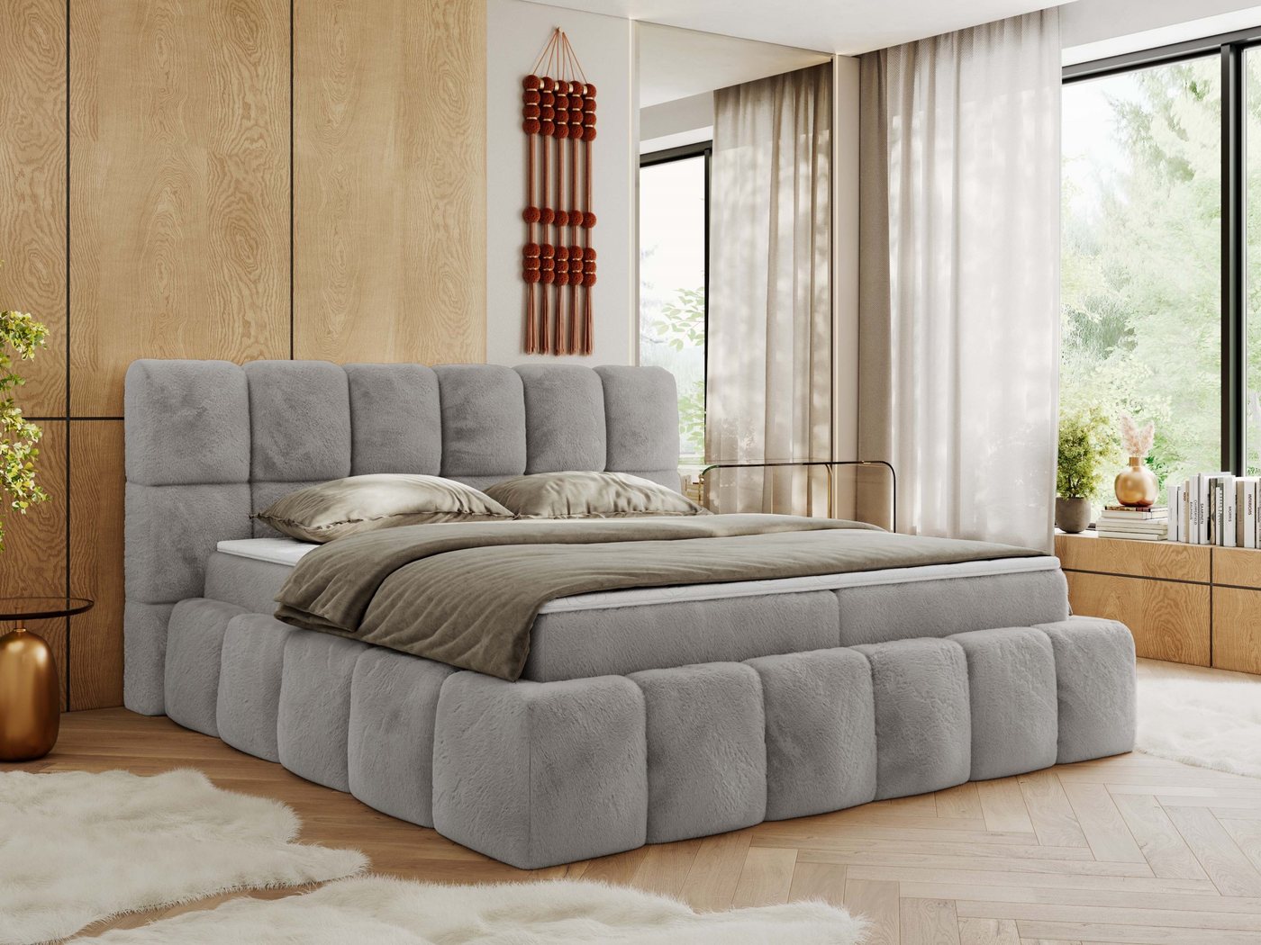 MKS MÖBEL Boxspringbett NIRA (Packung, Set, Topper T25, T30-Schaum, Multipocket Matratzen, Kopfteil), Boxspringbett, Doppelbett, Zwei Bettkästen, dekorative Box von MKS MÖBEL