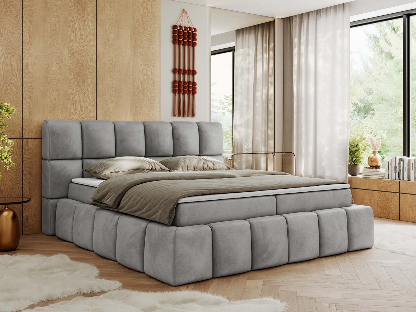 MKS MÖBEL Boxspringbett NIRA (Packung, Set, Topper T25, T30-Schaum, Multipocket Matratzen, Kopfteil), Boxspringbett, Doppelbett, Zwei Bettkästen, dekorative Box von MKS MÖBEL
