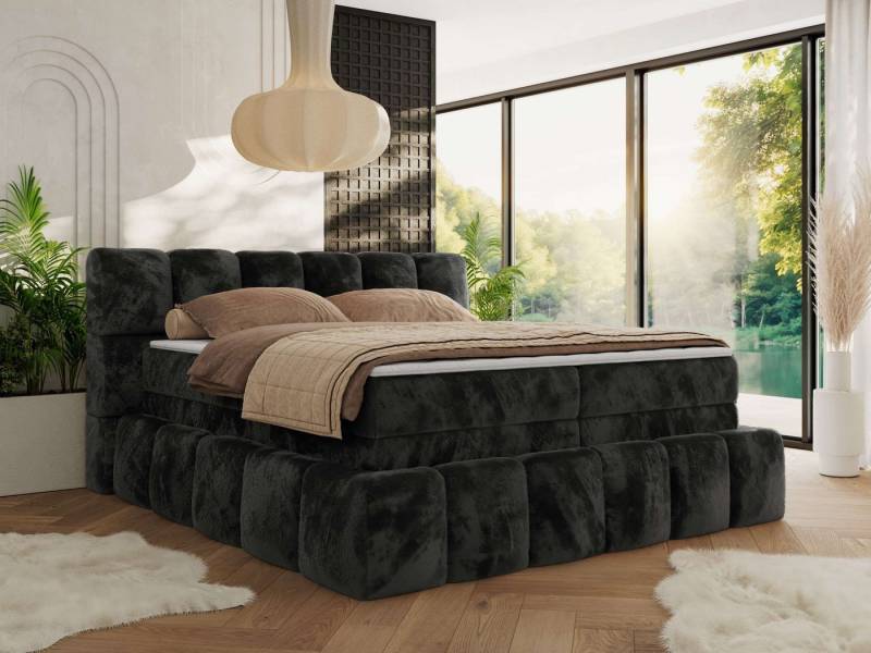 MKS MÖBEL Boxspringbett NIRA KING (Doppelbett-Set mit Topper & Bettkasten, 7-Zonen-Taschenfederkern, Härte H3/H4 wählbar, Topper 5 cm), breites, weiches Kopfteil, Komfortliegehöhe, robuste Ausführung von MKS MÖBEL