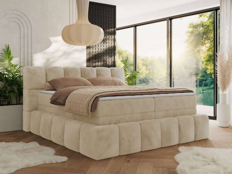 MKS MÖBEL Boxspringbett NIRA KING (Doppelbett-Set mit Topper & Bettkasten, 7-Zonen-Taschenfederkern, Härte H3/H4 wählbar, Topper 5 cm), breites, weiches Kopfteil, Komfortliegehöhe, robuste Ausführung von MKS MÖBEL