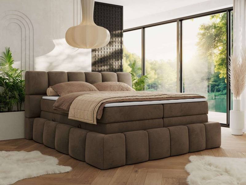 MKS MÖBEL Boxspringbett NIRA KING (Doppelbett-Set mit Topper & Bettkasten, 7-Zonen-Taschenfederkern, Härte H3/H4 wählbar, Topper 5 cm), breites, weiches Kopfteil, Komfortliegehöhe, robuste Ausführung von MKS MÖBEL