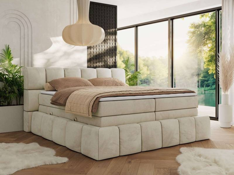 MKS MÖBEL Boxspringbett NIRA KING (Doppelbett-Set mit Topper & Bettkasten, 7-Zonen-Taschenfederkern, Härte H3/H4 wählbar, Topper 5 cm), breites, weiches Kopfteil, Komfortliegehöhe, robuste Ausführung von MKS MÖBEL