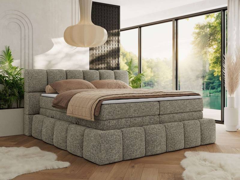 MKS MÖBEL Boxspringbett NIRA KING (Doppelbett-Set mit Topper & Bettkasten, 7-Zonen-Taschenfederkern, Härte H3/H4 wählbar, Topper 5 cm), breites, weiches Kopfteil, Komfortliegehöhe, robuste Ausführung von MKS MÖBEL