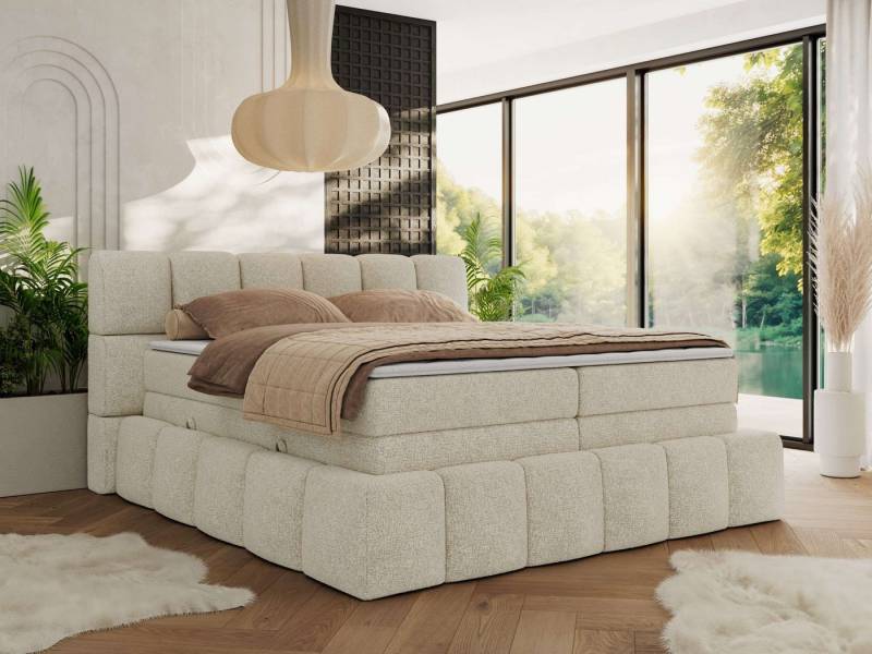 MKS MÖBEL Boxspringbett NIRA KING (Doppelbett-Set mit Topper & Bettkasten, 7-Zonen-Taschenfederkern, Härte H3/H4 wählbar, Topper 5 cm), breites, weiches Kopfteil, Komfortliegehöhe, robuste Ausführung von MKS MÖBEL