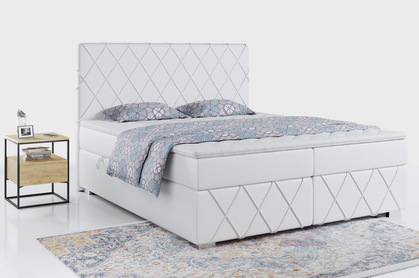 MKS MÖBEL Boxspringbett NOBLE, Doppelbett - Polsterbett mit Multipocket-Matratze und Topper H3 von MKS MÖBEL