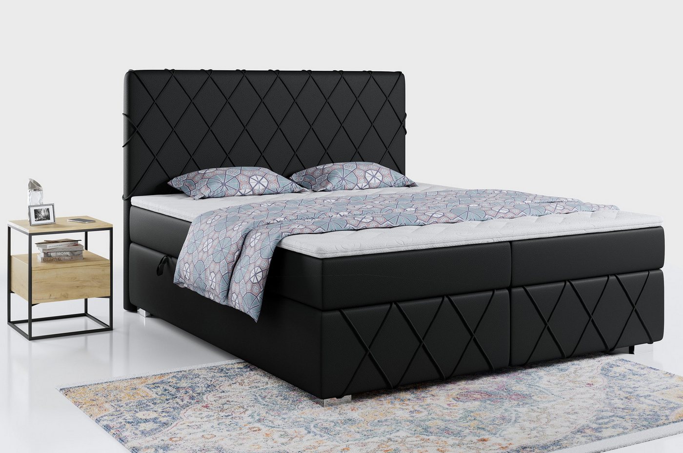 MKS MÖBEL Boxspringbett NOBLE, Doppelbett - Polsterbett mit Multipocket-Matratze und Topper H3 von MKS MÖBEL