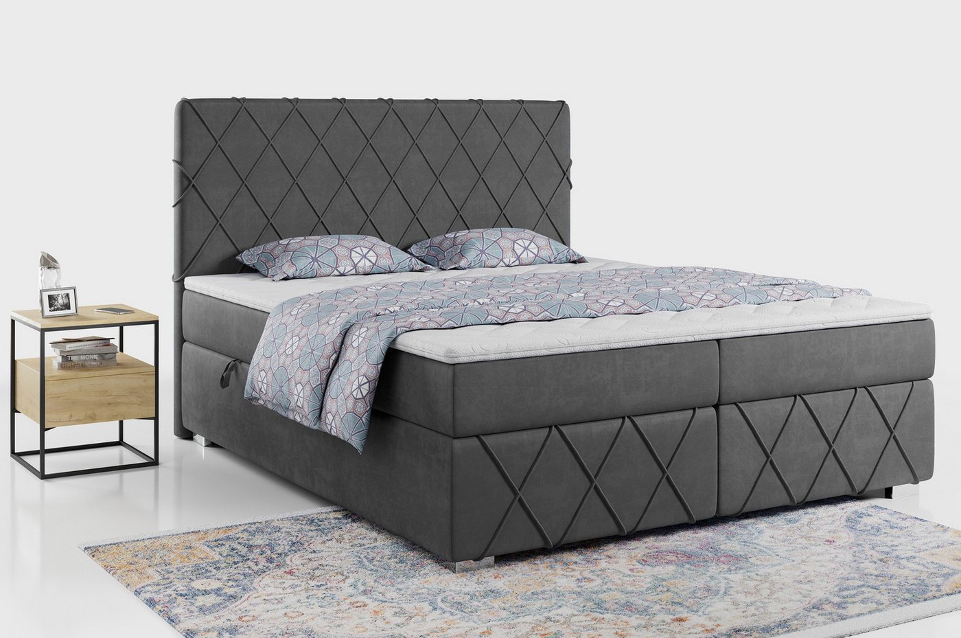 MKS MÖBEL Boxspringbett NOBLE, Doppelbett - Polsterbett mit Multipocket-Matratze und Topper H3 von MKS MÖBEL