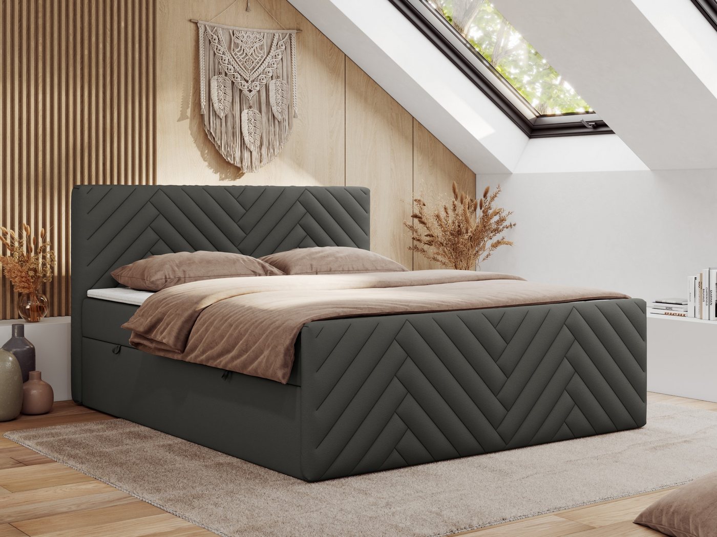 MKS MÖBEL Boxspringbett PARIS DUO (Packung, Set, Doppelbett, Zwei Bettkästen, Topper T25, T30-Schaum), Boxspringbett, Multipocket-Matratzen, mit Fußteil, Polsterbett von MKS MÖBEL