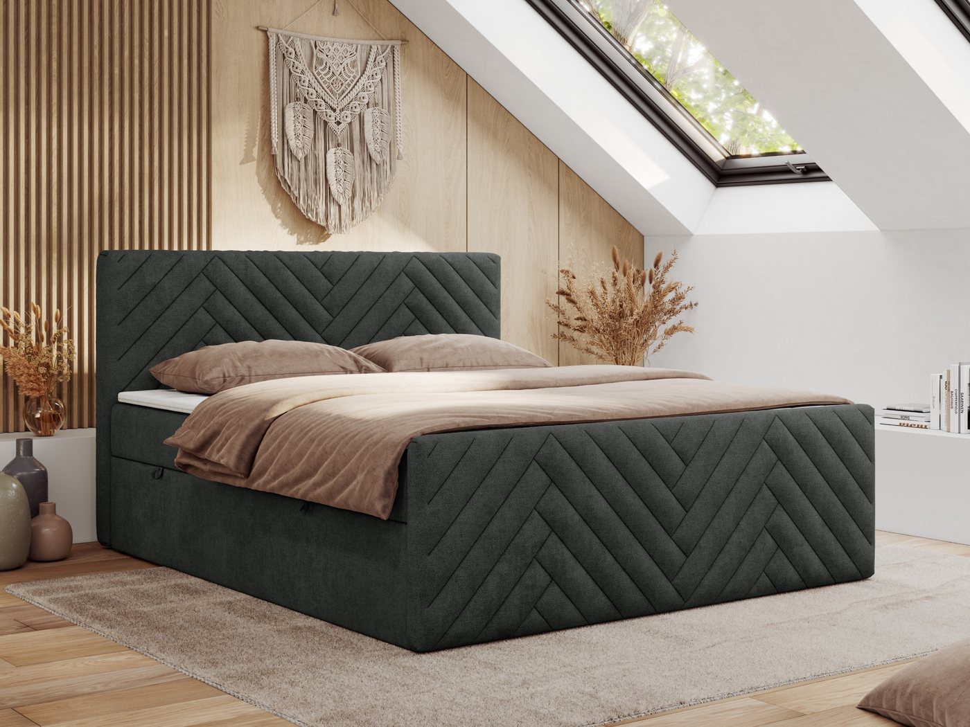 MKS MÖBEL Boxspringbett PARIS DUO (Packung, Set, Doppelbett, Zwei Bettkästen, Topper T25, T30-Schaum), Boxspringbett, Multipocket-Matratzen, mit Fußteil, Polsterbett von MKS MÖBEL