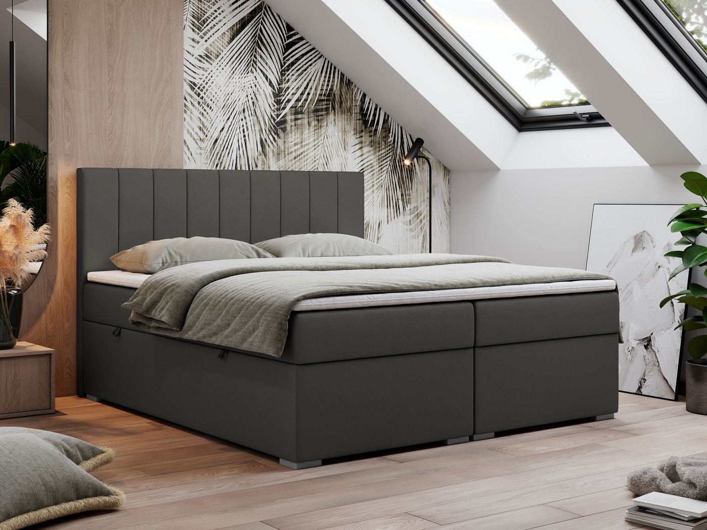 MKS MÖBEL Boxspringbett PEDRO, Doppelbett mit Multipocket-Matratze und Topper von MKS MÖBEL