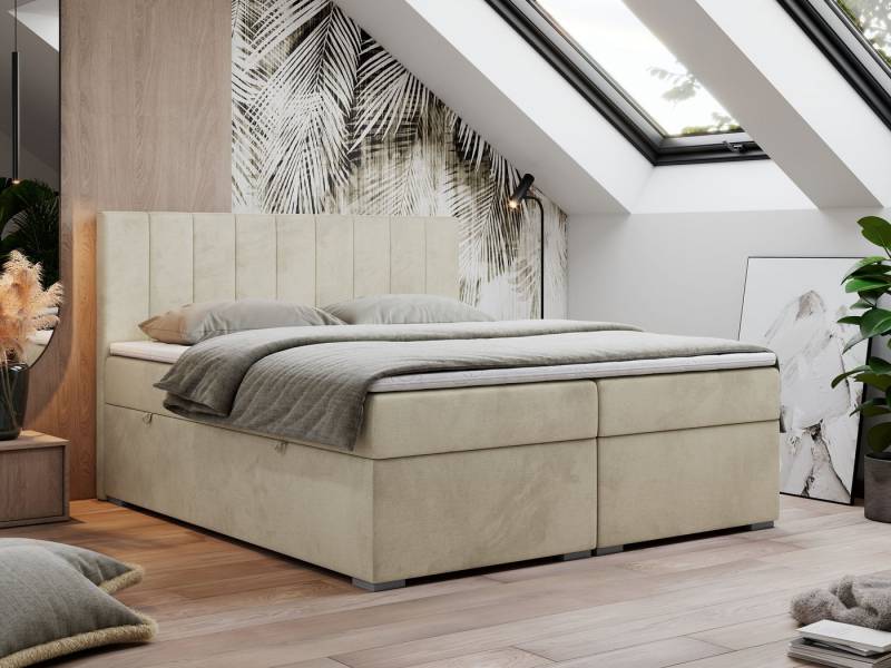 MKS MÖBEL Boxspringbett LOPE (Packung, Set, Topper T25, genähte Kopfstütze, zwei Bettkästen), Doppelbett mit Multipocket-Matratzen, T30-Schaum von MKS MÖBEL