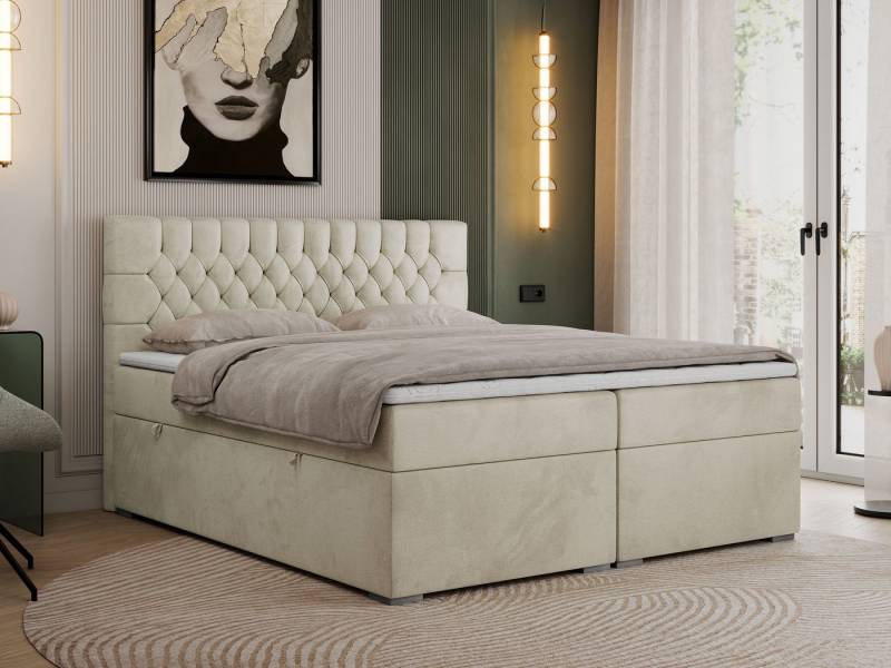 MKS MÖBEL Boxspringbett PERA (Set, Packung, H3-Matratze, Topper T25, T30-Schaum, gesteppte Kopfstütze), Doppelbett mit Multipocket-Matratzen, Polsterbett mit Kopfstütze von MKS MÖBEL