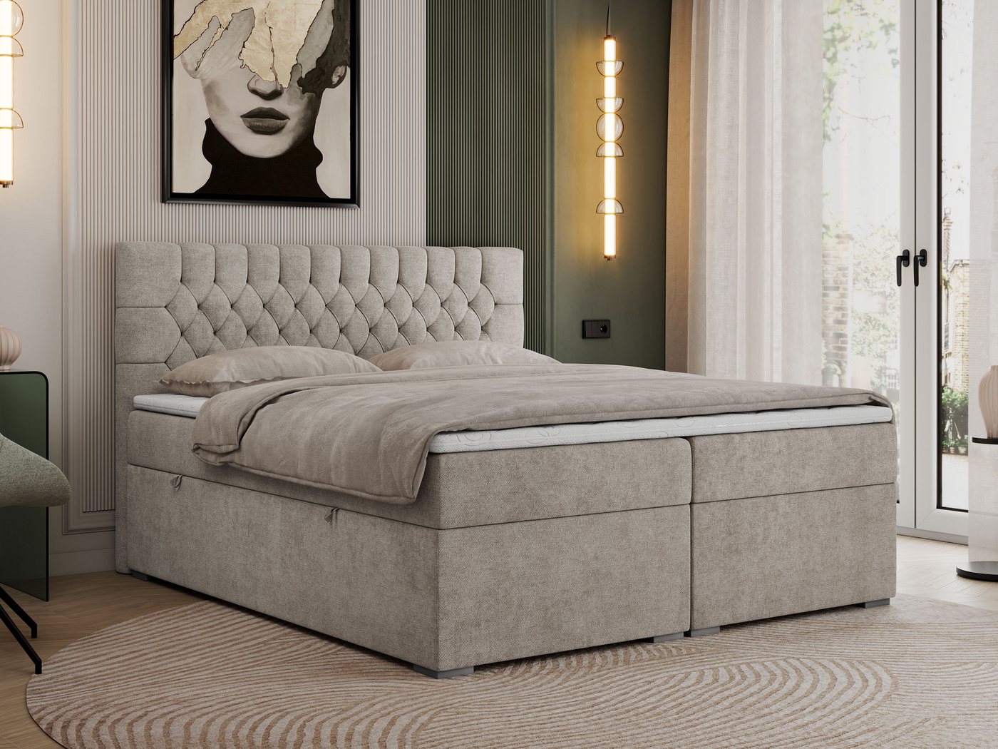 MKS MÖBEL Boxspringbett PERA (Set, Packung, H3-Matratze, Topper T25, T30-Schaum, gesteppte Kopfstütze), Doppelbett mit Multipocket-Matratzen, Polsterbett mit Kopfstütze MKS MÖBEL Boxspringbett PERA (Set, Packung, H3-Matratze, Topper T25, T30-Schaum, gesteppte Kopfstütze), Doppelbett mit Multipocket-Matratzen, Polsterbett mit Kopfstütze von MKS MÖBEL