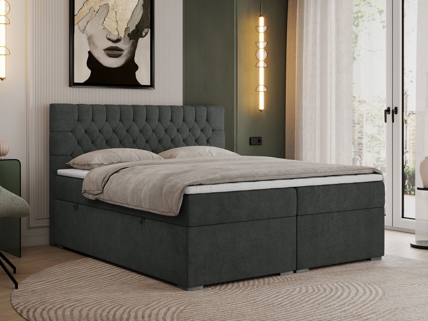 MKS MÖBEL Boxspringbett PERA (Set, Packung, H3-Matratze, Topper T25, T30-Schaum, gesteppte Kopfstütze), Doppelbett mit Multipocket-Matratzen, Polsterbett mit Kopfstütze MKS MÖBEL Boxspringbett PERA (Set, Packung, H3-Matratze, Topper T25, T30-Schaum, gesteppte Kopfstütze), Doppelbett mit Multipocket-Matratzen, Polsterbett mit Kopfstütze von MKS MÖBEL
