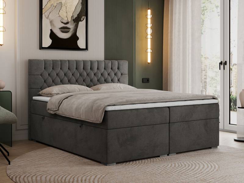 MKS MÖBEL Boxspringbett PERA (Set, Packung, H3-Matratze, Topper T25, T30-Schaum, gesteppte Kopfstütze), Doppelbett mit Multipocket-Matratzen, Polsterbett mit Kopfstütze von MKS MÖBEL