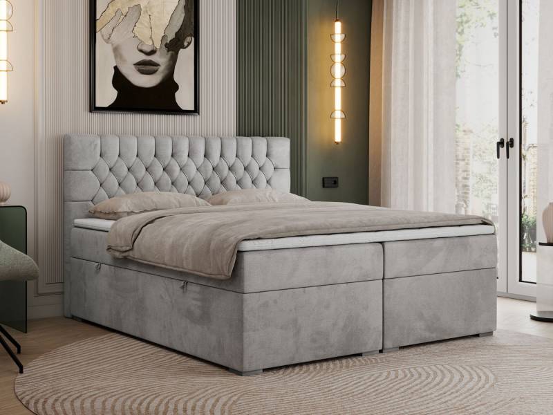 MKS MÖBEL Boxspringbett PERA (Set, Packung, H3-Matratze, Topper T25, T30-Schaum, gesteppte Kopfstütze), Doppelbett mit Multipocket-Matratzen, Polsterbett mit Kopfstütze von MKS MÖBEL