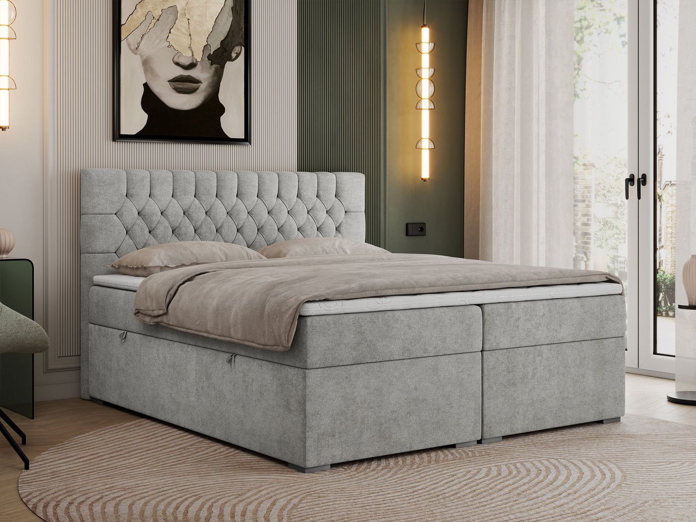 MKS MÖBEL Boxspringbett PERA (Set, Packung, H3-Matratze, Topper T25, T30-Schaum, gesteppte Kopfstütze), Doppelbett mit Multipocket-Matratzen, Polsterbett mit Kopfstütze MKS MÖBEL Boxspringbett PERA (Set, Packung, H3-Matratze, Topper T25, T30-Schaum, gesteppte Kopfstütze), Doppelbett mit Multipocket-Matratzen, Polsterbett mit Kopfstütze von MKS MÖBEL