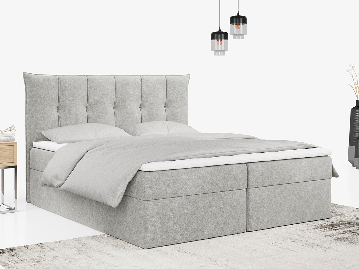 MKS MÖBEL Boxspringbett PREMIUM 10, Doppelbett mit Bettkasten für Schlafzimmer, Polsterbett mit Kopfteil von MKS MÖBEL