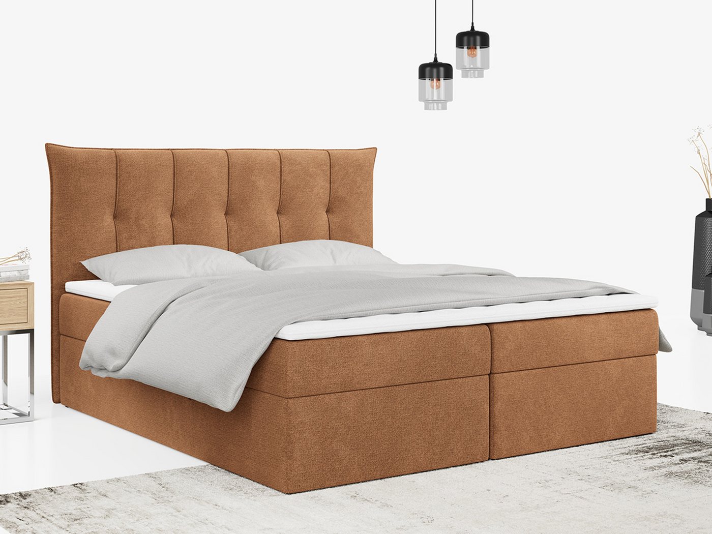 MKS MÖBEL Boxspringbett PREMIUM 10, Doppelbett mit Bettkasten für Schlafzimmer, Polsterbett mit Kopfteil von MKS MÖBEL