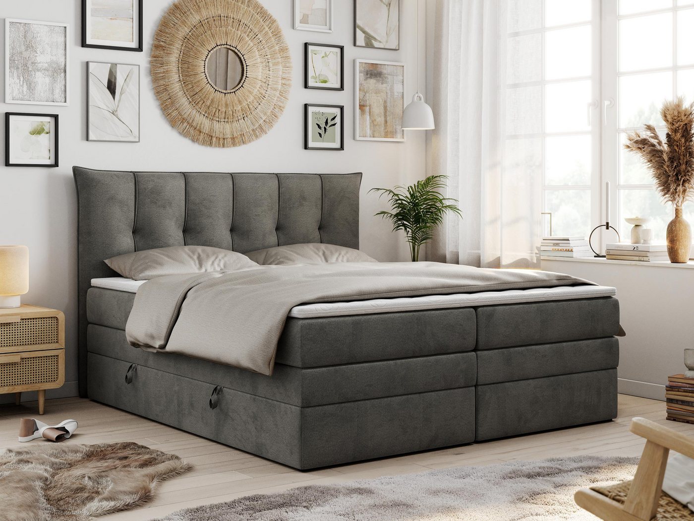 MKS MÖBEL Boxspringbett PREMIUM 10 KING, Doppelmatratze, Polsterbett mit Bettkasten und Zwei Matratzen von MKS MÖBEL