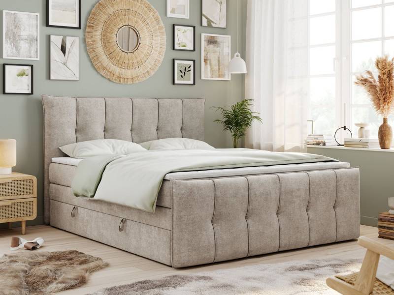 MKS MÖBEL Boxspringbett PREMIUM 11 KING (Set, Packung, T30-Schaum, Topper T25, gestepptes Kopfteil), Bettkasten und fünf Matratzen - Multipocket-Matratzen und Topper von MKS MÖBEL