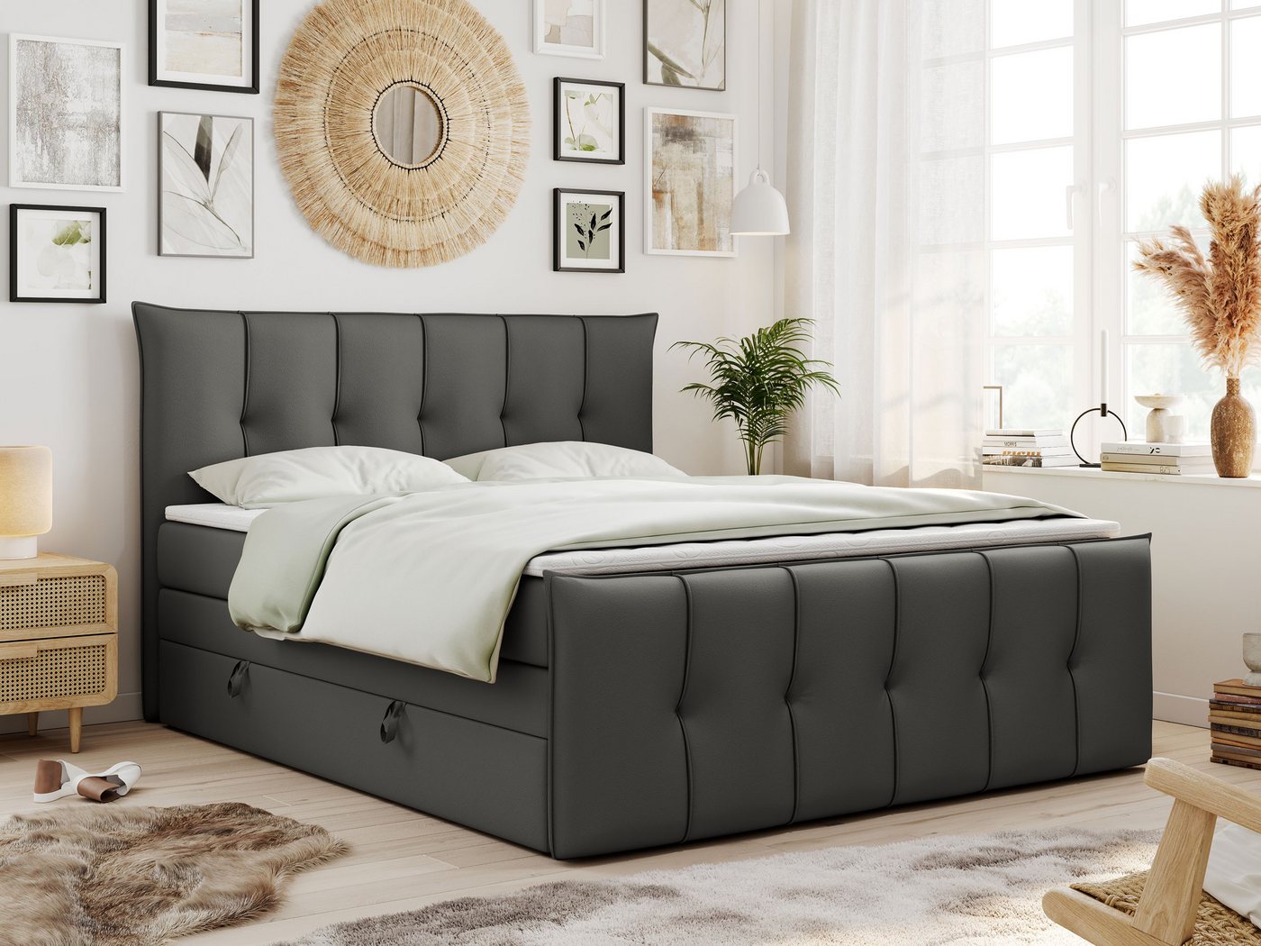 MKS MÖBEL Boxspringbett PREMIUM 11 KING, Bettkasten und Zwei Matratzen - Multipocket-Matratze und Topper von MKS MÖBEL