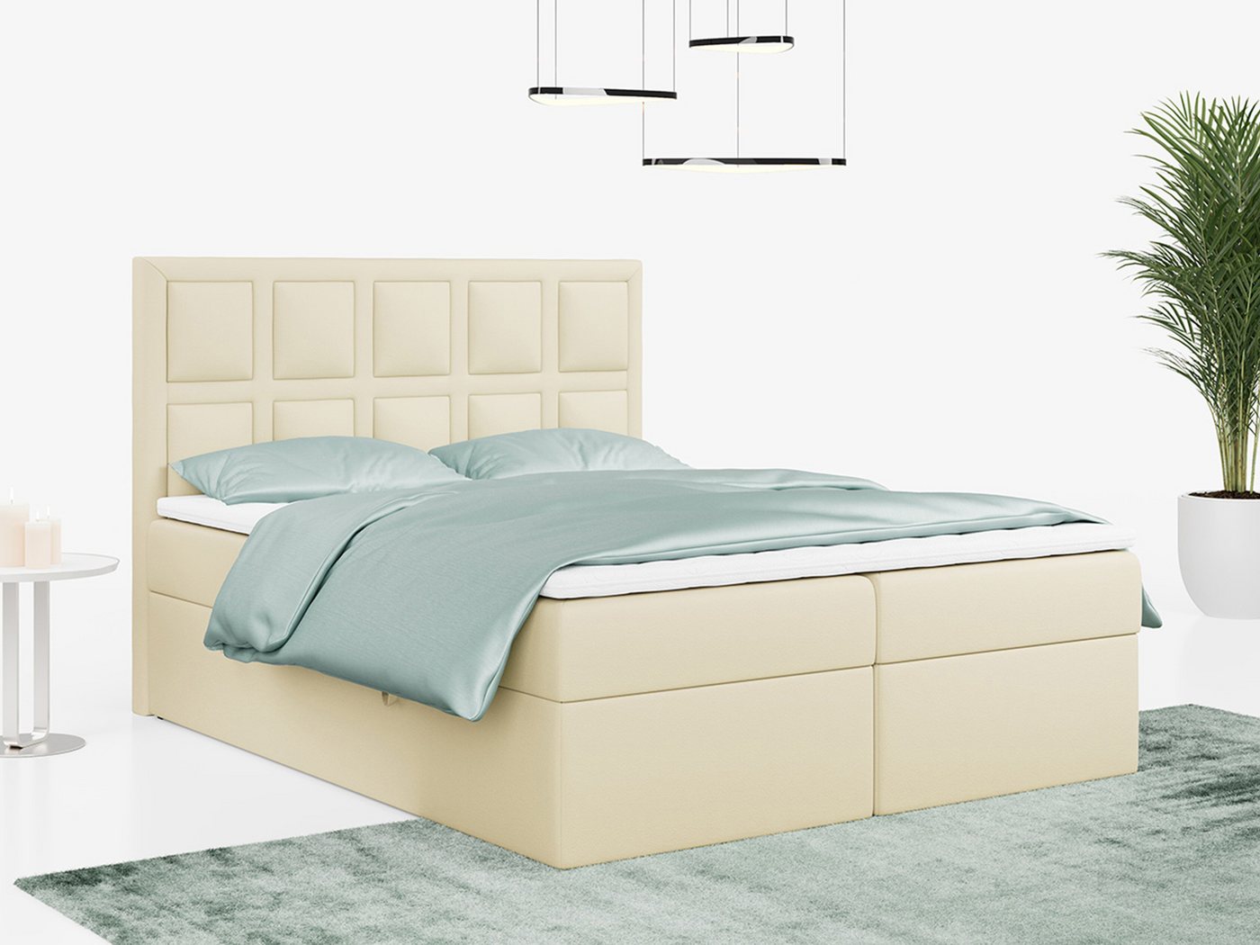 MKS MÖBEL Boxspringbett PREMIUM 5, Doppelbett mit Bettkasten für Schlafzimmer, Polsterbett mit Kopfteil von MKS MÖBEL