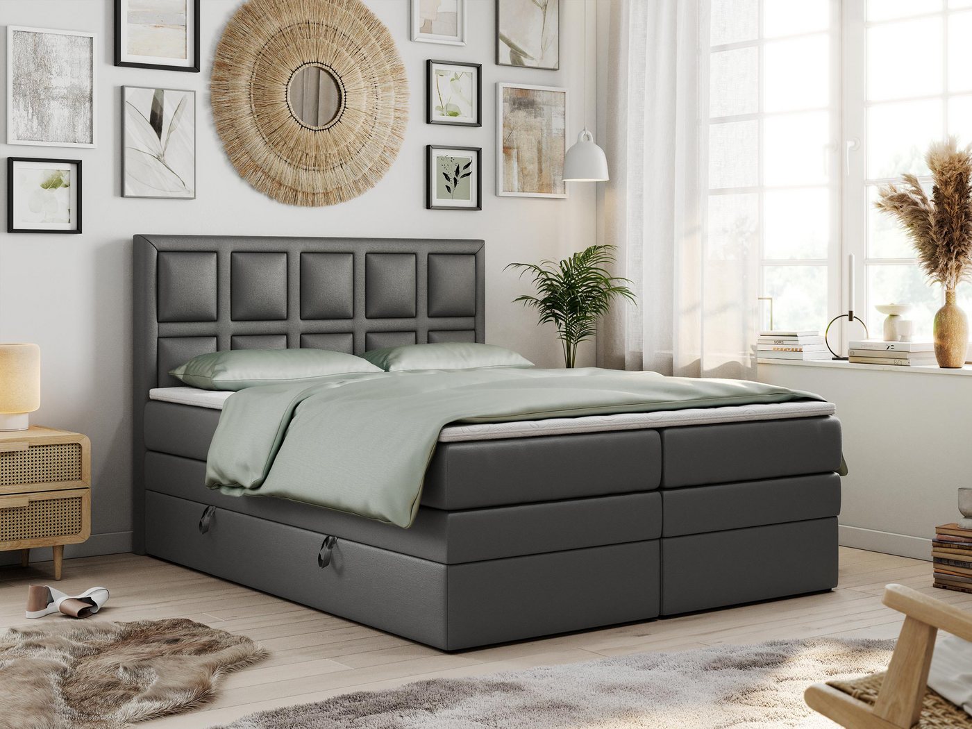 MKS MÖBEL Boxspringbett PREMIUM 5 KING, Polsterbett mit Bettkasten und Zwei Matratzen - Multipocket Matratze von MKS MÖBEL