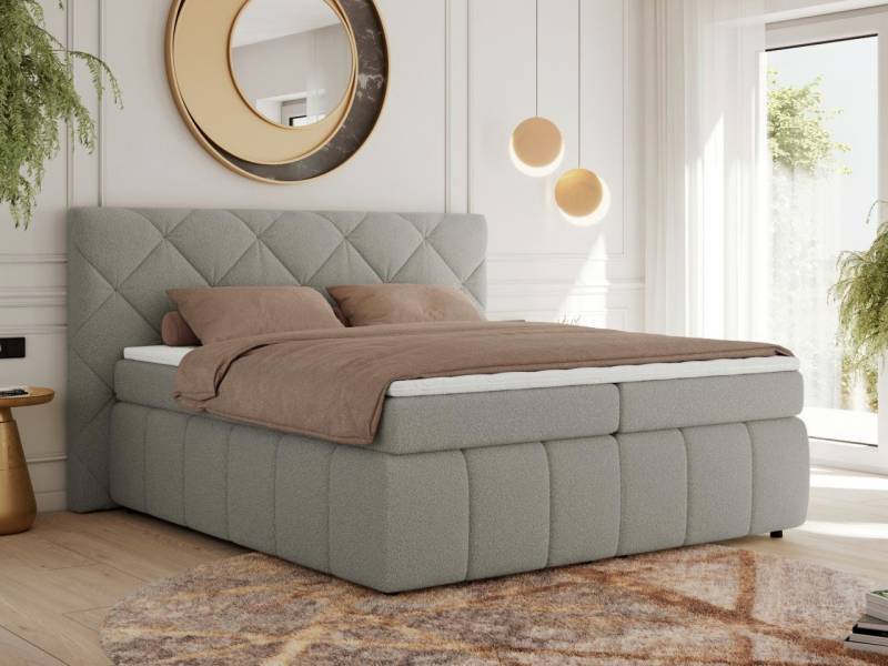 MKS MÖBEL Boxspringbett RITA (Packung, Set, Topper T25, T30-Schaum, gesteppte Kopfstütze), Polsterbett mit Matratzen, Doppelbett, Chesterfield Bett von MKS MÖBEL