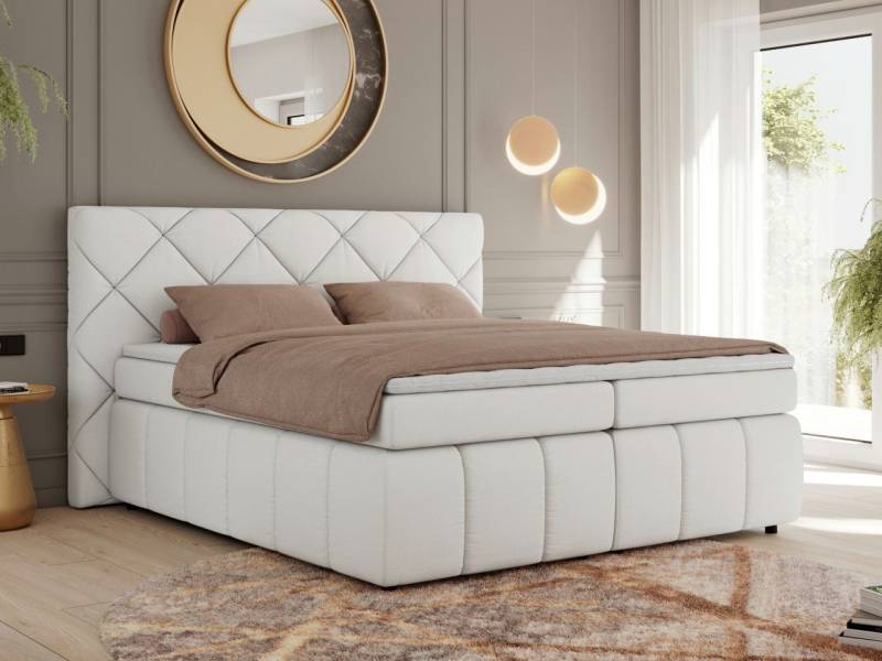 MKS MÖBEL Boxspringbett RITA (Packung, Set, Topper T25, T30-Schaum, gesteppte Kopfstütze), Polsterbett mit Matratzen, Doppelbett, Chesterfield Bett von MKS MÖBEL