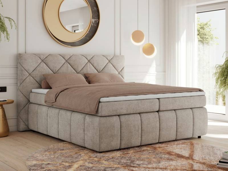 MKS MÖBEL Boxspringbett RITA (Packung, Set, Topper T25, T30-Schaum, gesteppte Kopfstütze), Polsterbett mit Matratzen, Doppelbett, Chesterfield Bett von MKS MÖBEL