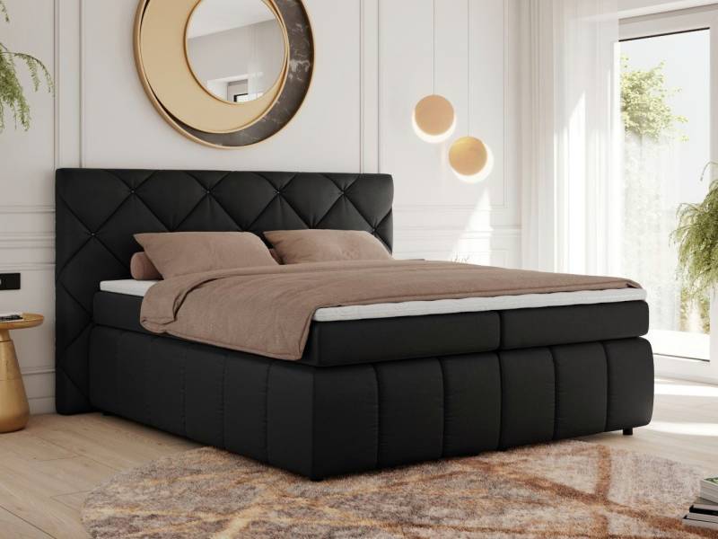 MKS MÖBEL Boxspringbett RITA (Packung, Set, Topper T25, T30-Schaum, gesteppte Kopfstütze), Polsterbett mit Matratzen, Doppelbett, Chesterfield Bett von MKS MÖBEL