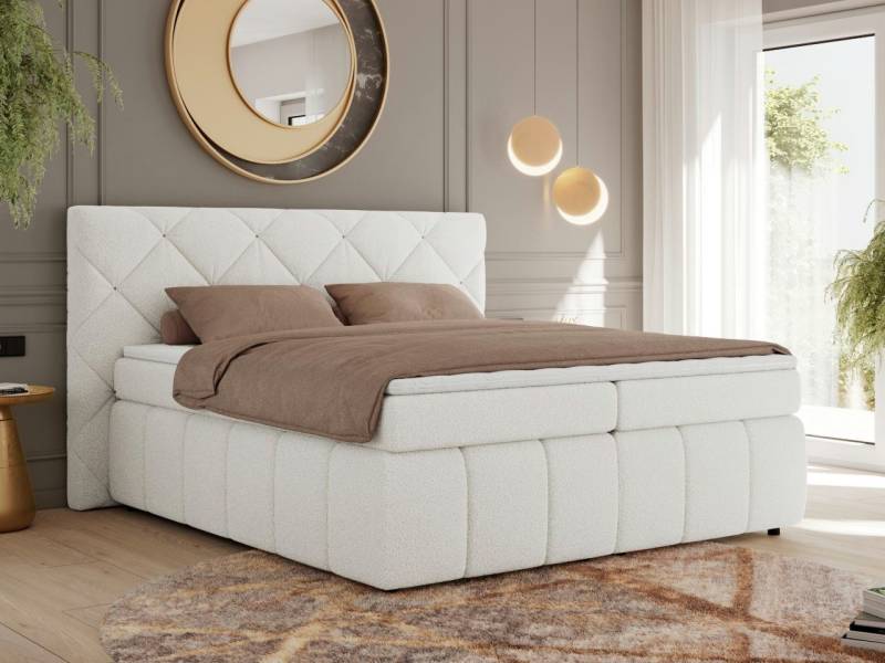 MKS MÖBEL Boxspringbett RITA (Packung, Set, Topper T25, T30-Schaum, gesteppte Kopfstütze), Polsterbett mit Matratzen, Doppelbett, Chesterfield Bett von MKS MÖBEL